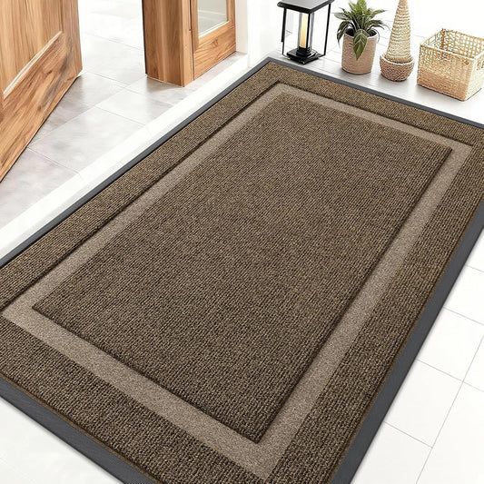 OLANLY Front Door Mat Indoor Outdoor Entrance, Waterproof All-Season, All-Weather Doormat, Sturdy Natural Rubber, Fade Resistant, Low Profile, Easy Clean Patio Porch Entryway Mat, 71x47, Brown
