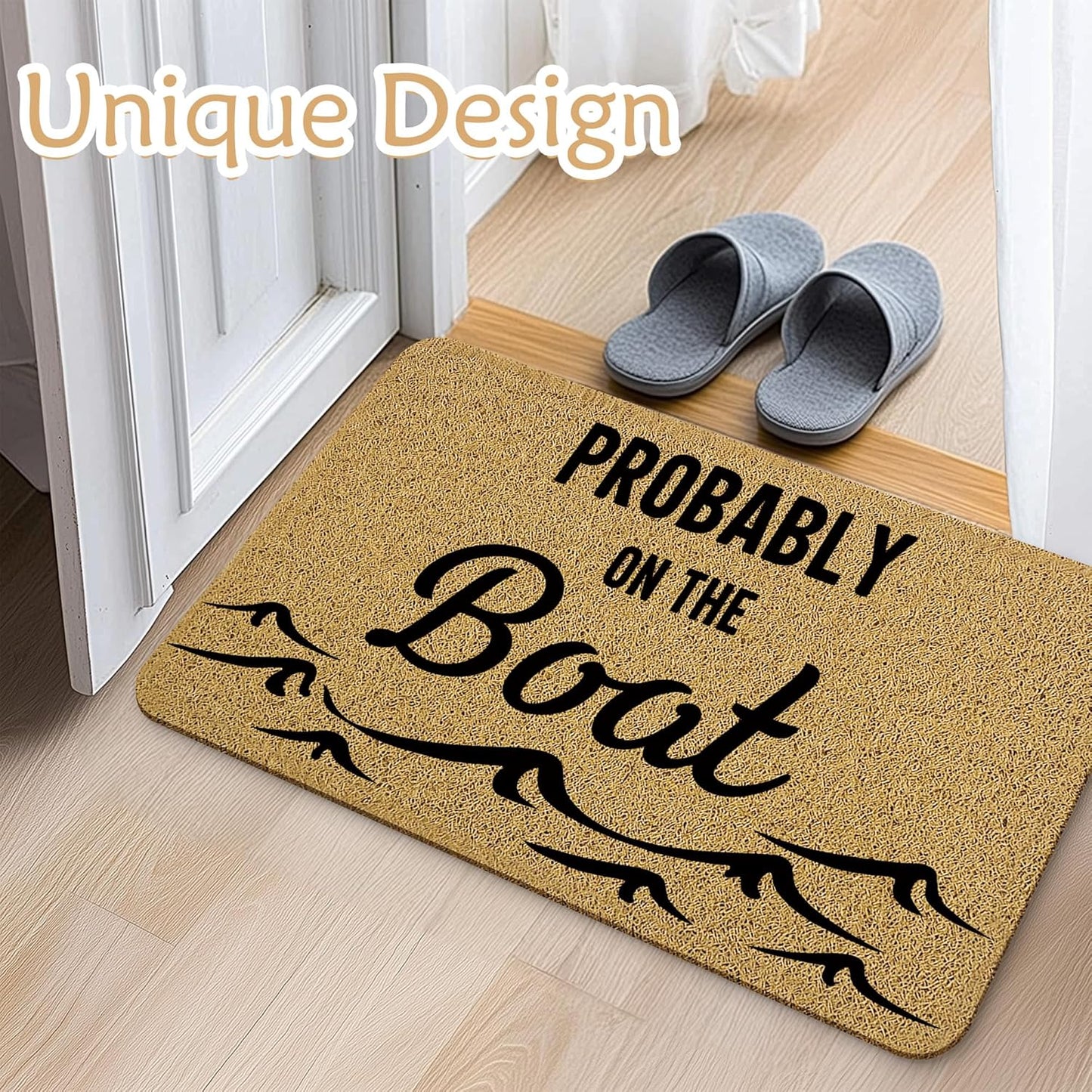 Coastal Welcome Mats for Front Door, Lake House Door Mat, Probably on The Boat Nautical Doormat for Porch Outside Inside Outdoor Indoor Entrance, Boating Ocean Bath Rug, 17x30 Inches