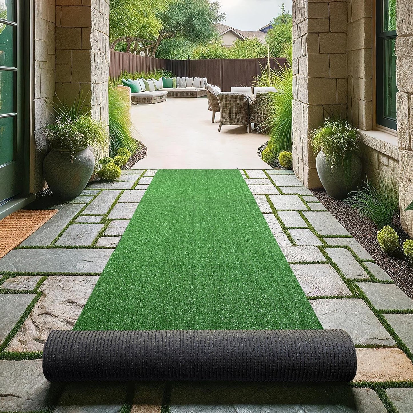 Ottomanson Artificial Grass Turf 22" x 23' Indoor Outdoor Faux Grass Rug with Drainage Holes, Customizable with Extra Long Size Options, Perfect for Patio Lawn Balcony Weddings Photoshoot Backdrop
