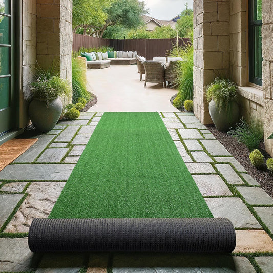 Ottomanson Artificial Grass Turf 2'7" x 55' Indoor Outdoor Faux Grass Rug with Drainage Holes, Customizable with Extra Long Size Options, Perfect for Patio Lawn Balcony Weddings Photoshoot Backdrop