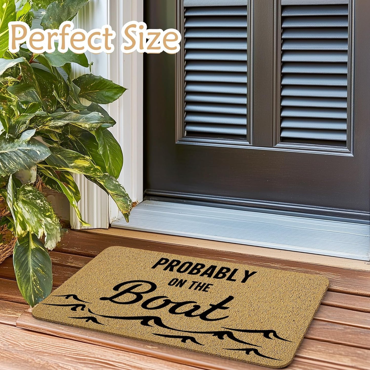 Coastal Welcome Mats for Front Door, Lake House Door Mat, Probably on The Boat Nautical Doormat for Porch Outside Inside Outdoor Indoor Entrance, Boating Ocean Bath Rug, 17x30 Inches