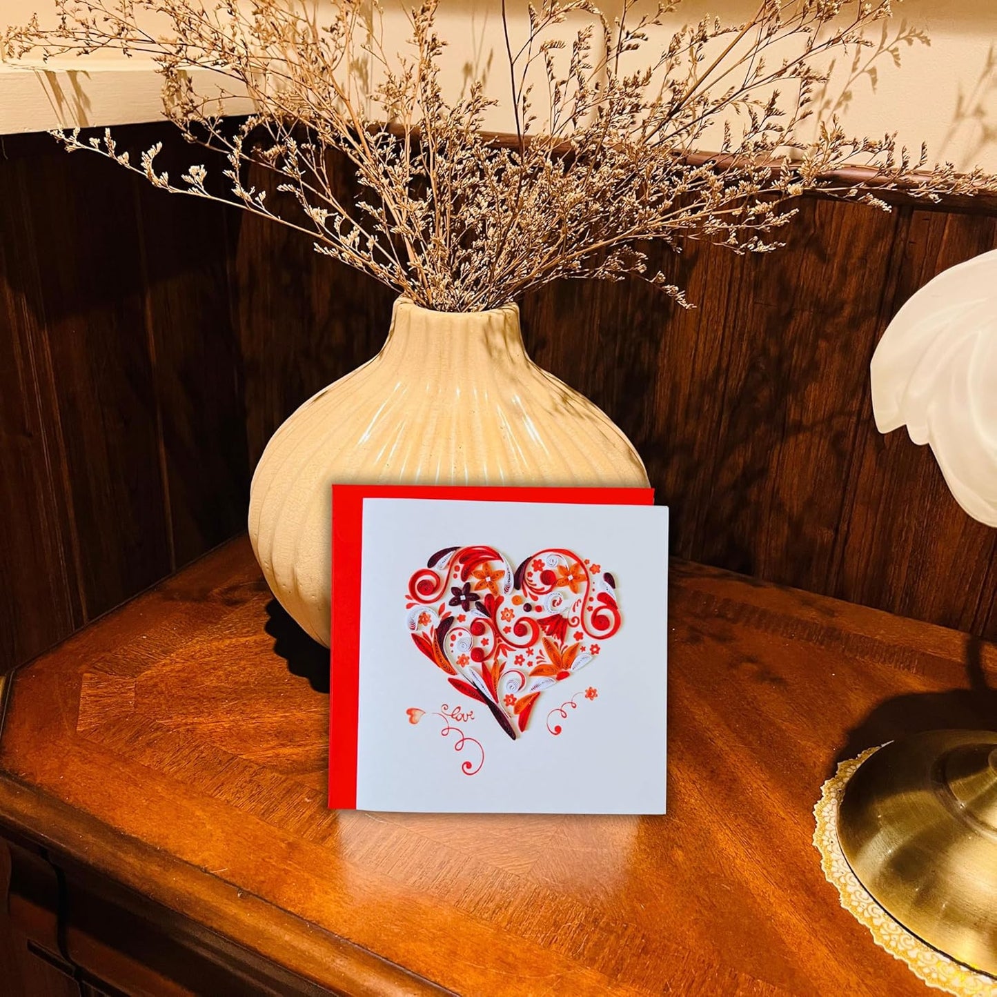 Quilling Cards, handmade card, quilled cards with Handmade Art for all occasions: quilling birthday card for women, Birthday card, mother... colorful heart design (Red heart)