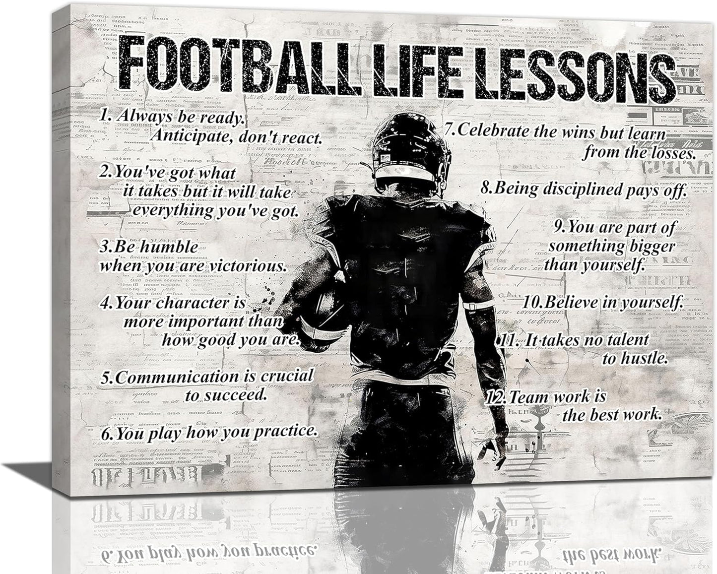 Football Sports Wall Art Football Life Lessons Wall Decor Football Sign Retro Poster Boy Men Room Motivational Decorations Canvas Print Painting Artwork for Bedroom Bathroom Living Room 16"x12"