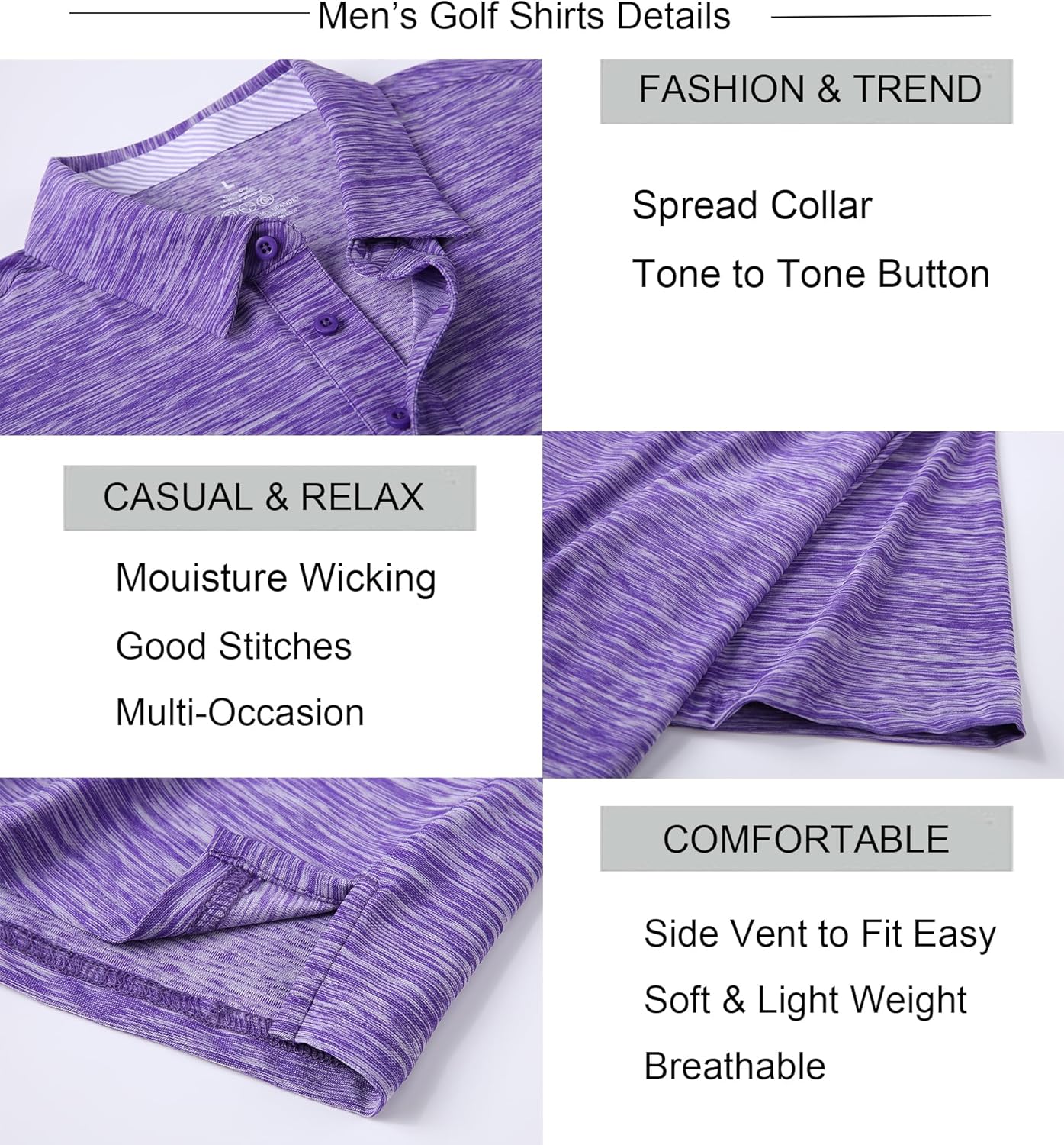 Alex Vando Mens Golf Shirt Moisture Wicking Quick-Dry Short Sleeve Casual Polo Shirts for Men