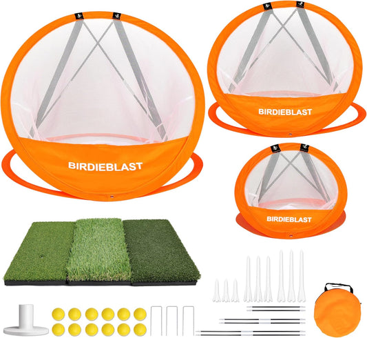 Professinoal Golf Chipping Net with Golf Hitting Mat,12 Practice Foam Balls and 2 Pixing Pins, for Indoor and Outdoor Target Chipping Training