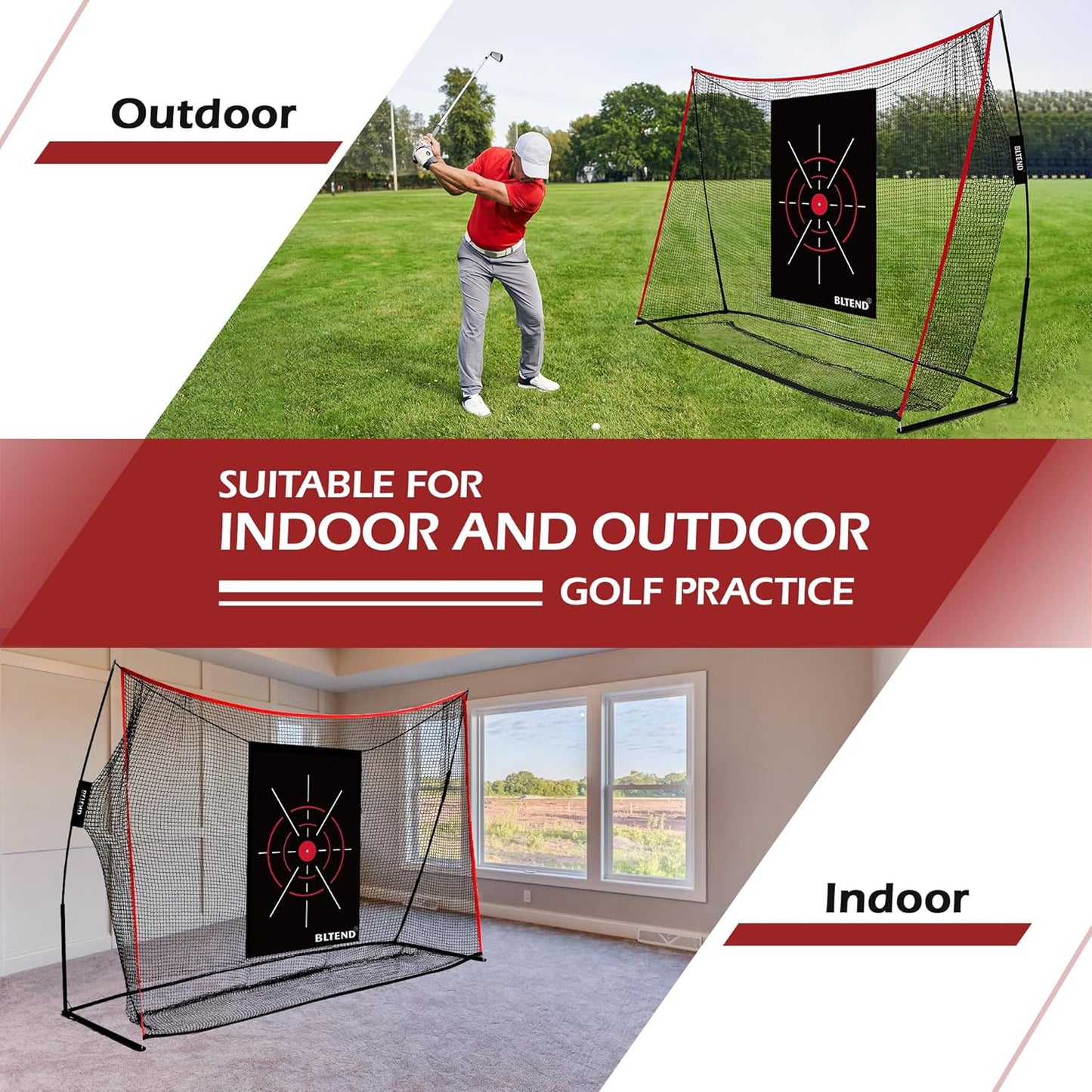 Golf Pracitce Net Set: 10x7ft Heavy Duty Golf Nets for Backyard Driving Real Balls, Golfer Training Equipment with Tri-Turf Mat for Outdoors/Indoors Hitting Driving Swing Chipping, Ideal Golfer Gift
