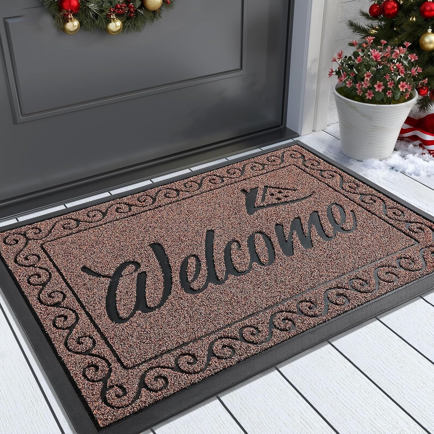 Yimobra Welcome Front Door Mat, Heavy Duty Easy Clean Doormat Indoor Outdoor, Waterproof Quick Dry Floor Mat for Home, Garage, Hign Traffic Areas, Non Slip, Low Profile, 29.5X17 Inches, Maroon