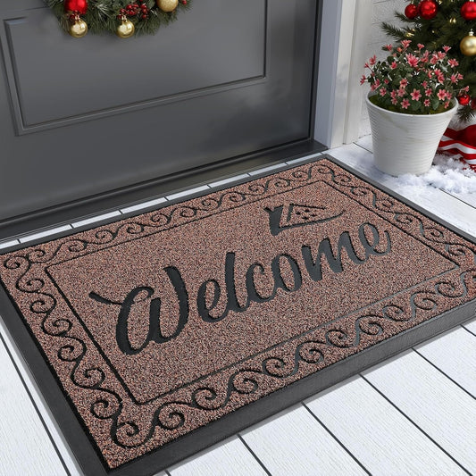 Yimobra Welcome Front Door Mat, Heavy Duty Easy Clean Doormat Indoor Outdoor, Waterproof Quick Dry Floor Mat for Home, Garage, Hign Traffic Areas, Non Slip, Low Profile, 29.5X17 Inches, Maroon