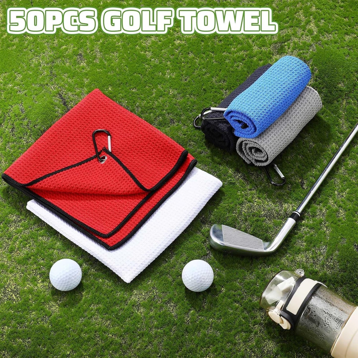 Batiyeer Golf Towels Bulk for Bags 16'' x 16'' Microfiber Waffle Pattern Golf Towel with Clipfor Mini Tournament, Club, Yoga, Fitness