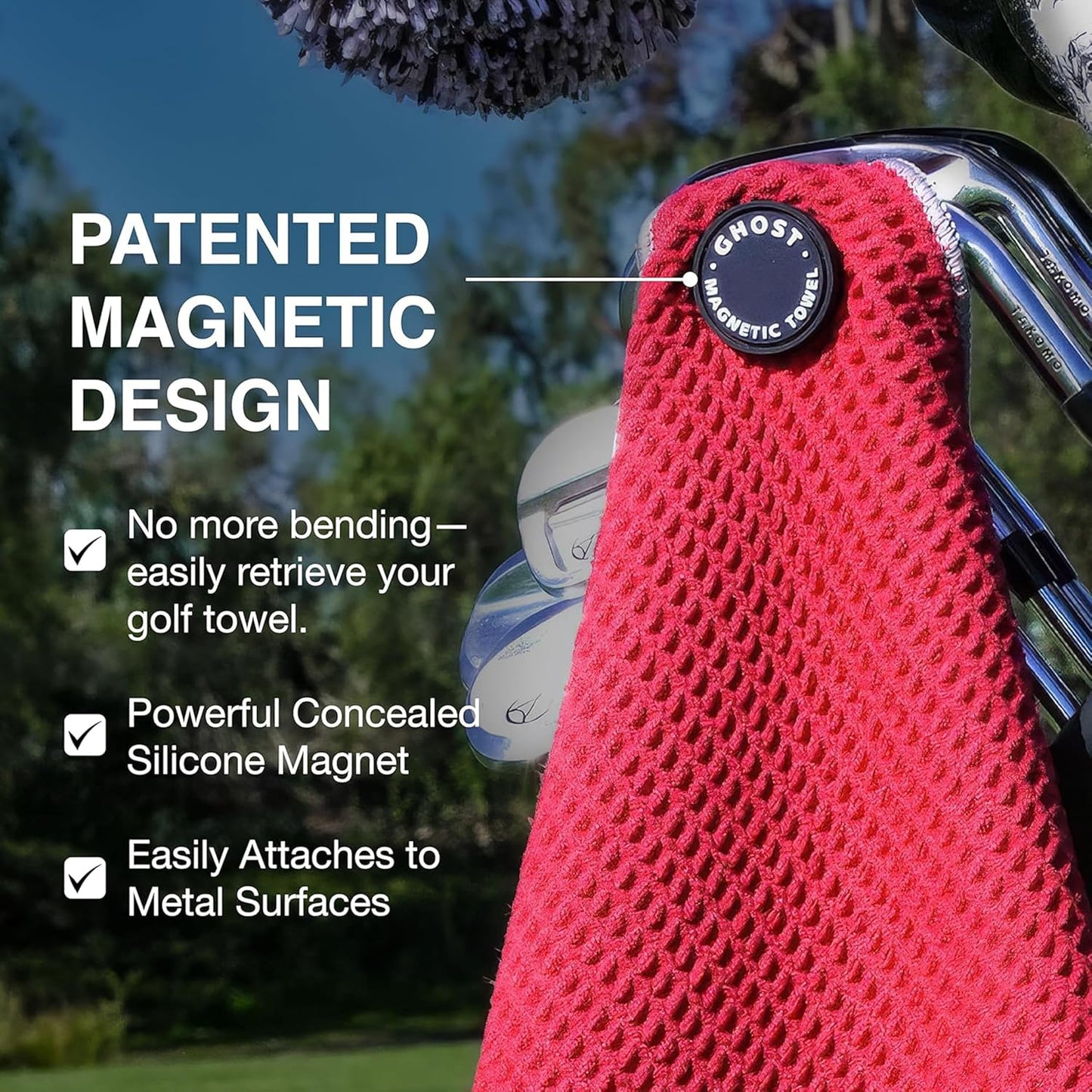 Ghost Golf Magnetic Towel (Greenside) - Premium Ultra-Absorbent Microfiber Golf Towel with Magnet for Golf Carts or Clubs - 18" x 18" Golfing Gear - Waffle Weave Pattern (Grey)