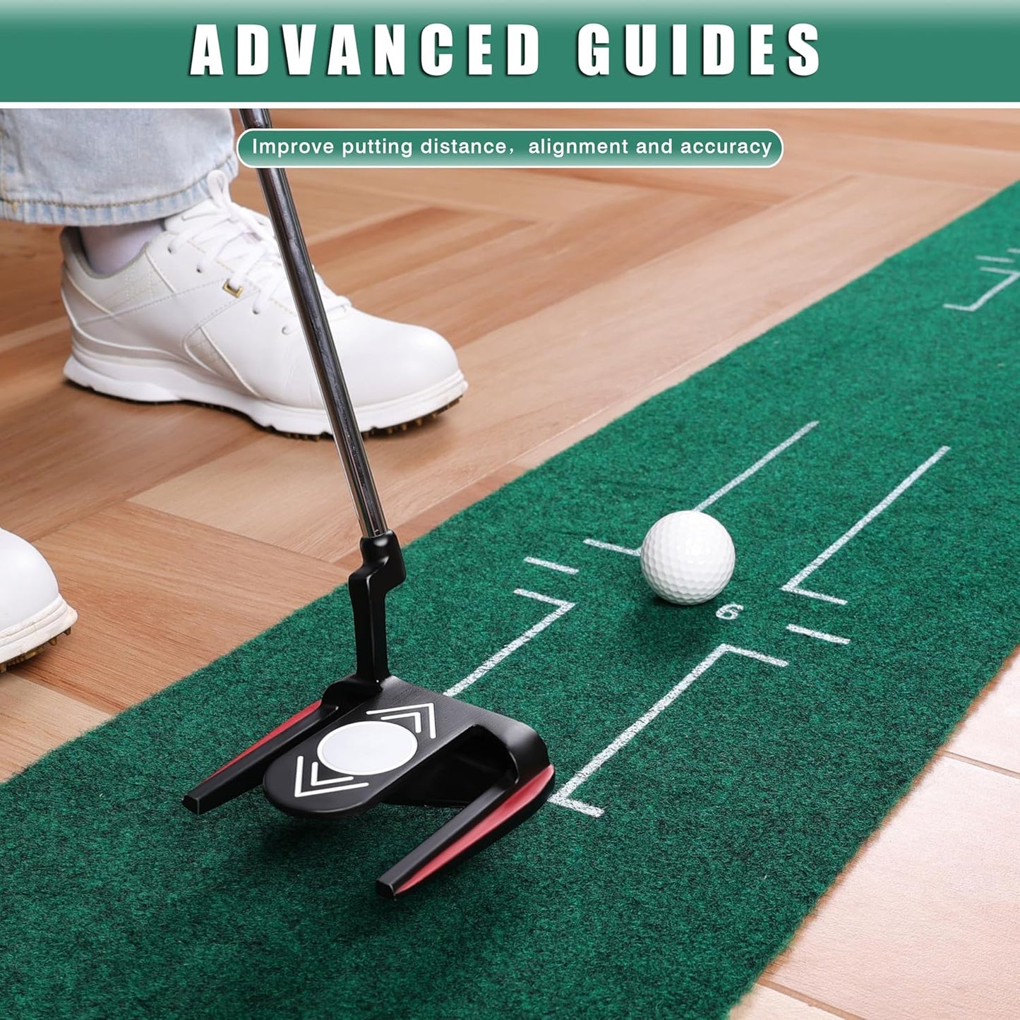 CHAMPKEY Golf Putting Green Indoor - Advanced Guides Golf Putting Mat - Enhance Putting Accuracy and Challenge