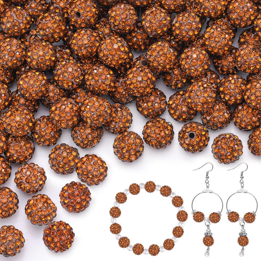 150 pcs 10mm Rhinestone Beads for Jewelry Making, Brown Shiny Round Shamballa Disco Beads Bulk, Sparkle Crystal Clay Christmas for Bracelet Baseball Necklace Earring Crafting and DIY