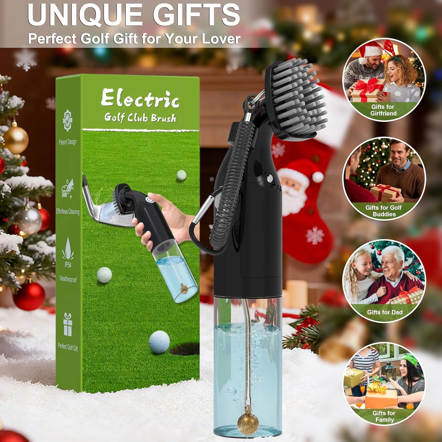 Electric Golf Club Cleaner Brush: AA Battery Powered for Effortless Cleaning - Golf Club Brush for Golf Accessories - Holds 5oz Water - Magnetic Clip - Golf Gifts for Golfer Men