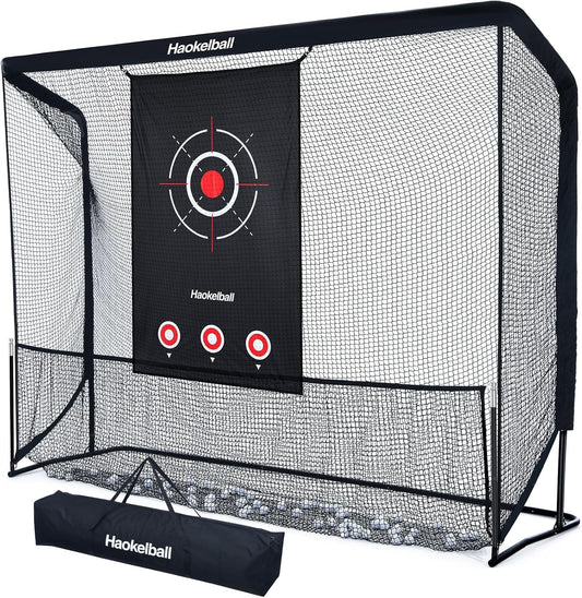 Haokelball Golf Practice Net - 10x7.5ft Hitting Net with Target Cloth for Indoor or Outdoor Use, Heavy Duty with Carry Bag