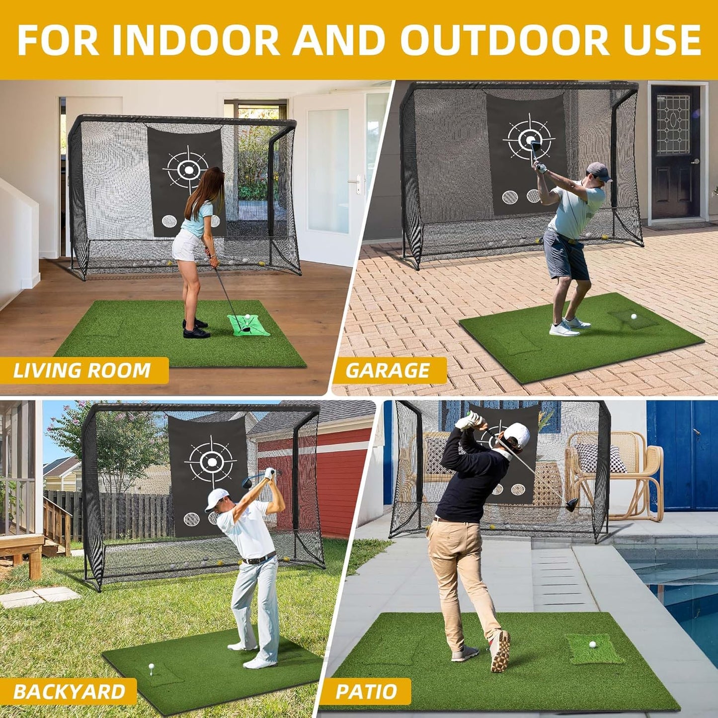 5x4ft Golf Hitting Mat, Thickened 21mm/31mm/36mm Artificial Turf Golf Practice Mats for Indoor Outdoor Backyard Driving Swing Training with 9 PU Balls, 3 Rubber Tees, 7 Tees