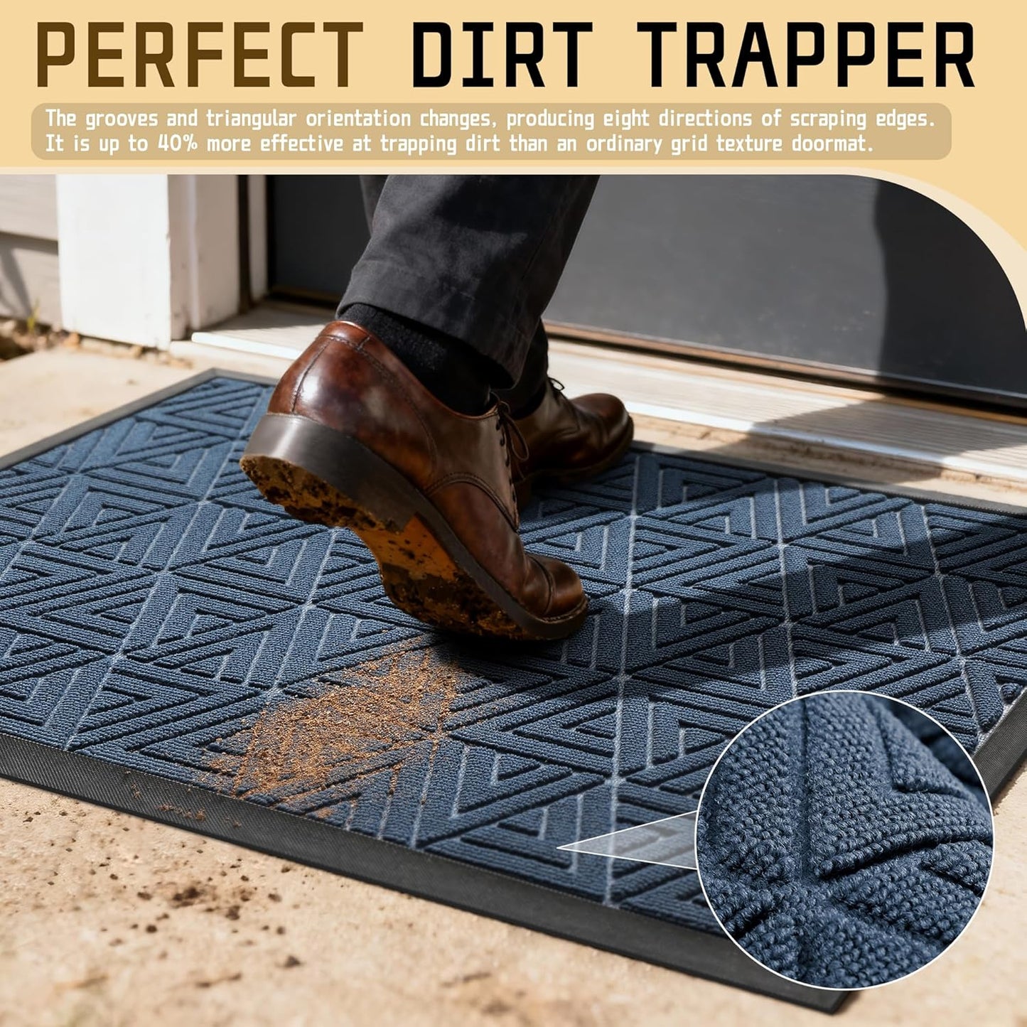 Yimobra Extra Large Door Mat 60x36, All-Weather Waterproof Non-Slip Welcome Matt Outdoor, Heavy Duty Non Slip Doormat for Entryway for Patio and Garage Indoor, Easy Clean, Blue