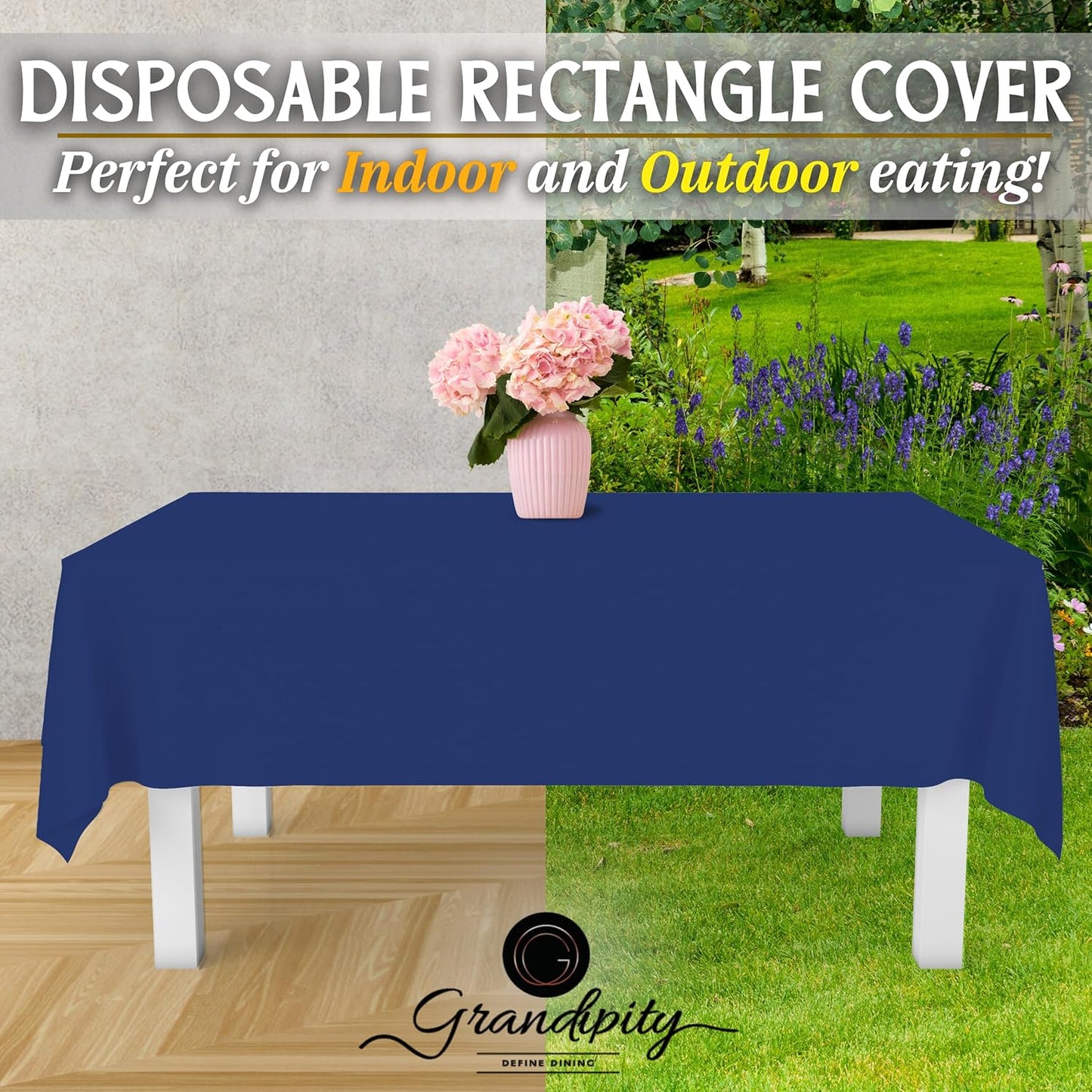 Grandipity 12 Pack Premium Disposable Plastic Tablecloth 54 Inch. x 108 Inch. Decorative Rectangle Table Cover - Navy Blue