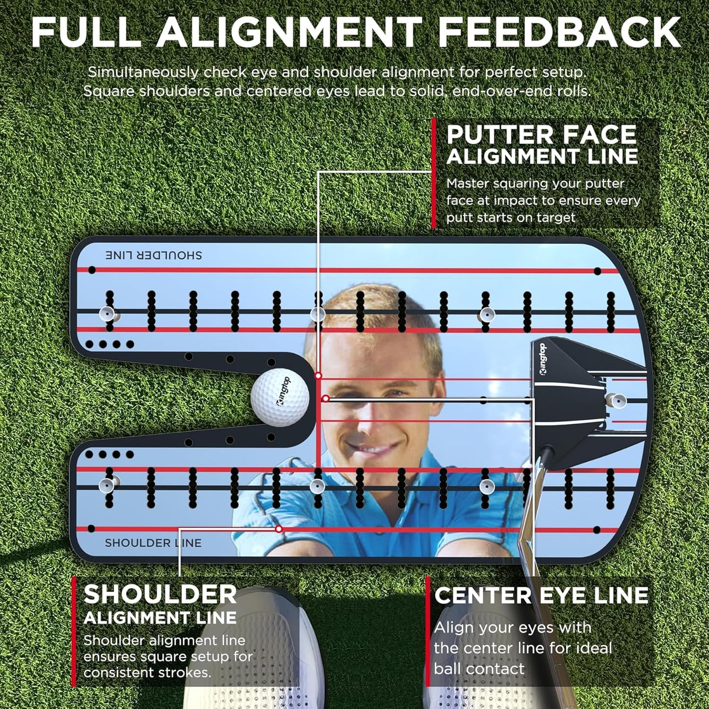 KINGTOP Golf Putting Mirror - Alignment Putting Training Aids for Consistency & Accuracy - Ideal for Indoor | Outdoor Practice, with Carry Bag and Golf Tees