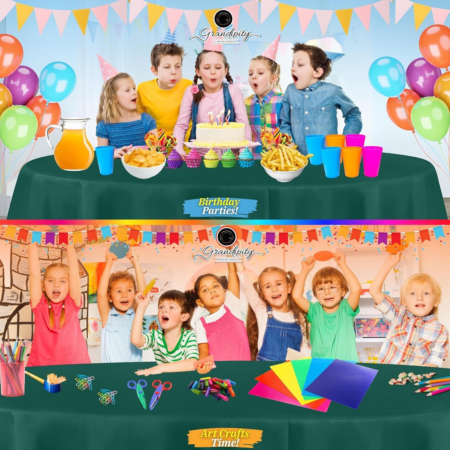 Grandipity 12 Pack Premium Disposable Plastic Tablecloth 84" Inch Decorative Round Table Cover - Dark Green