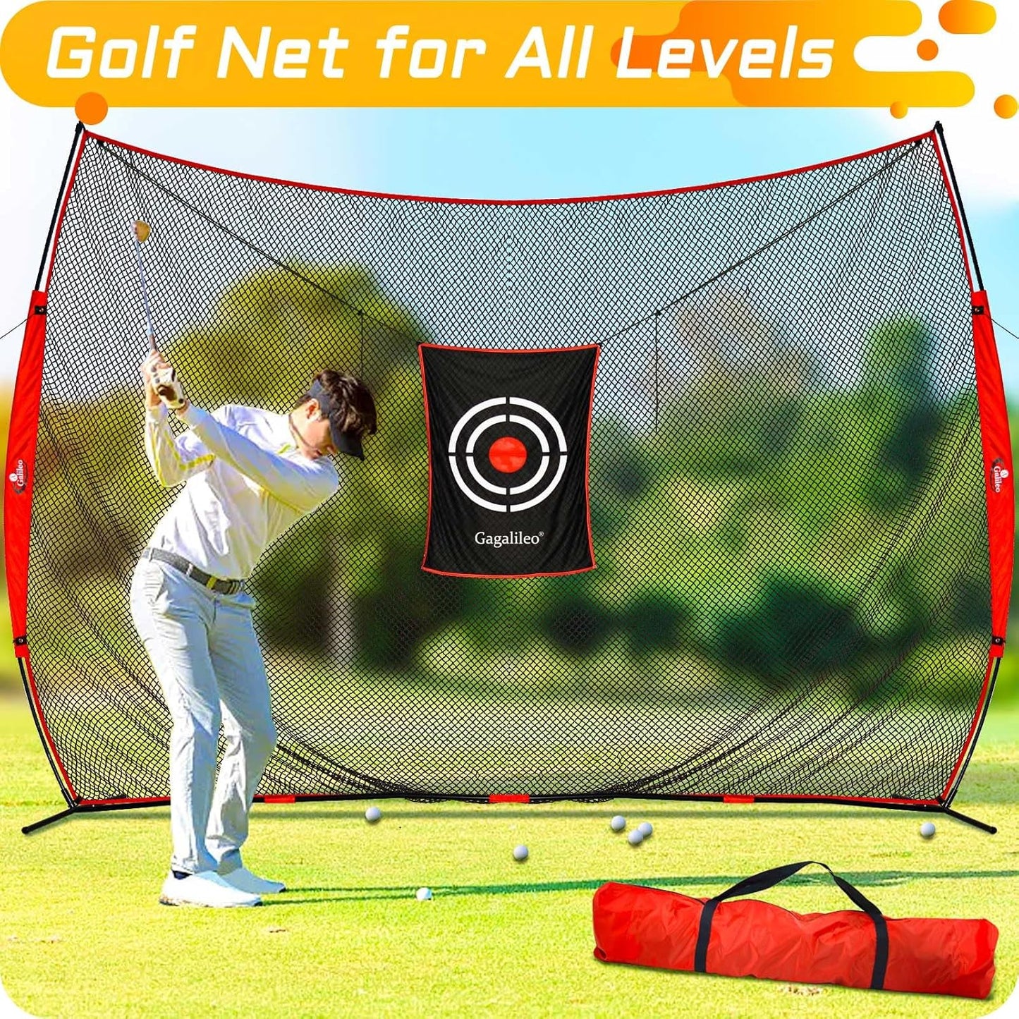 Gagalielo Golf Hitting Net with Target：Professional Heavy Duty Practice Net for Driver Swing Training Backyard Garage