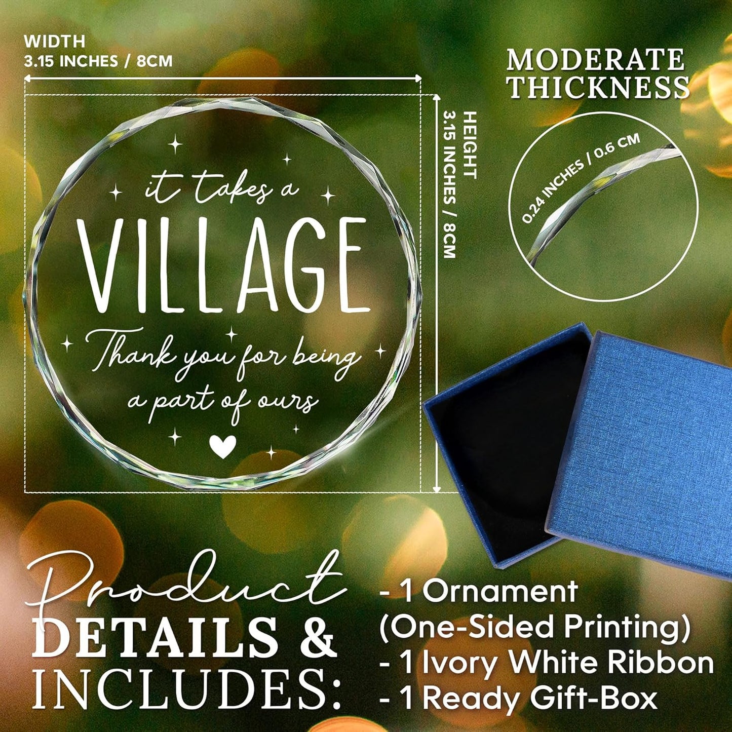 HEXMOZ Teacher Appreciation Gifts - Thank You Gifts for Women - Appreciation Gift for Teacher Daycare Provider Nanny Babysitter Coworker Employee - It Takes a Village Thank You Gift - Glass Ornament