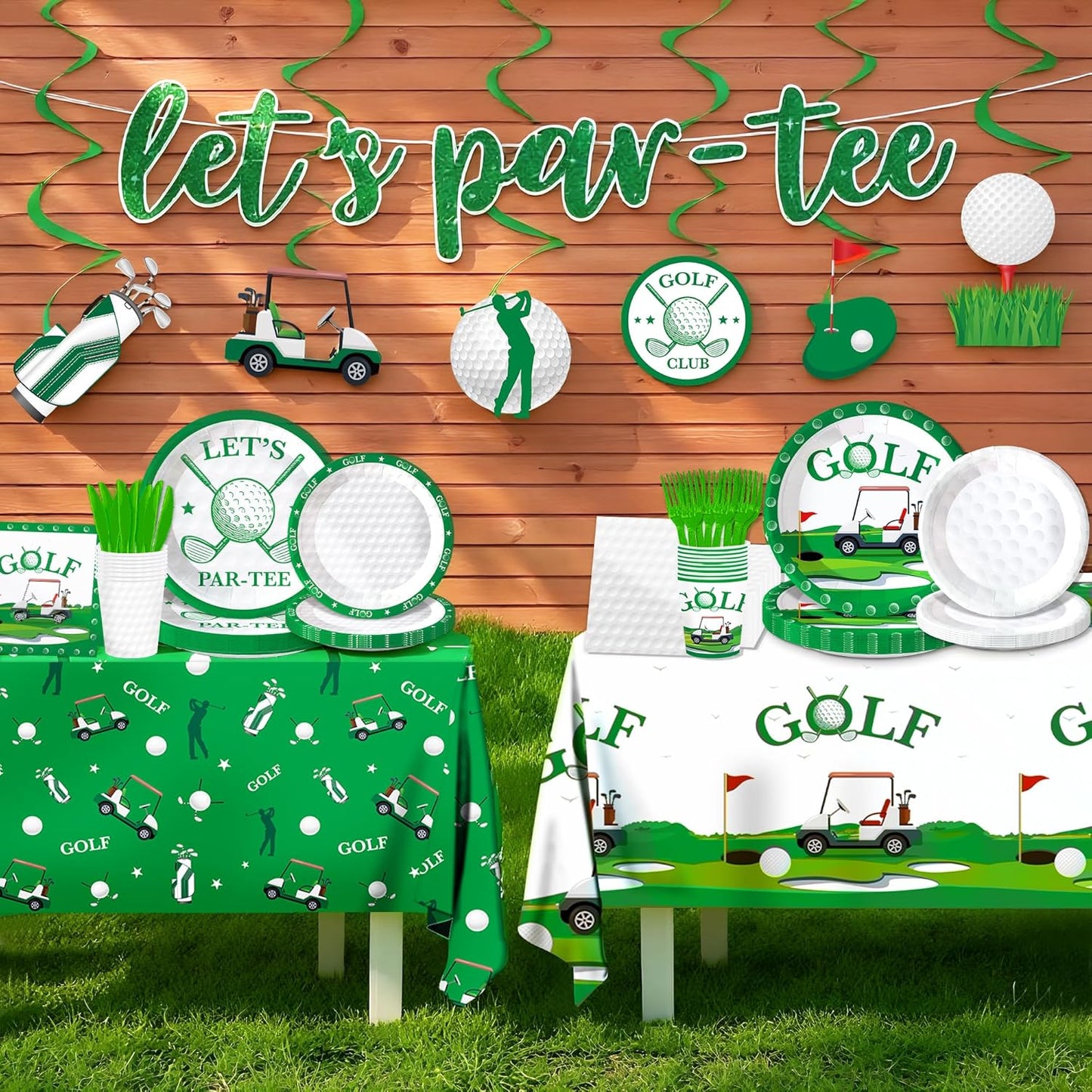 129Pcs Golf Party Supplies -Serves 20 Party Decorations With Plates Cups Knifves Forks And Napkins Tablecloth And Banner For Birthday Party Decorations Game Day Family School Holiday Sports Events
