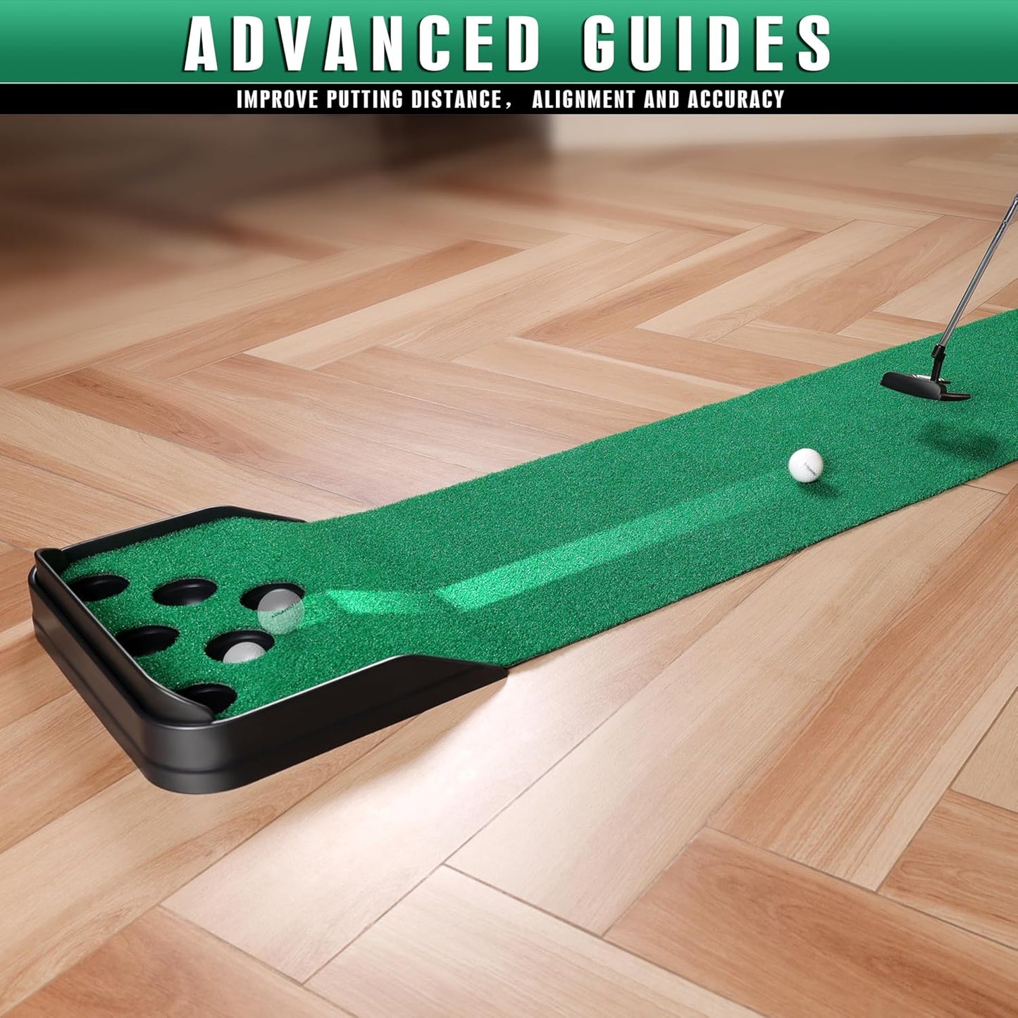 CHAMPKEY Golf Putting Green Indoor - Advanced Guides Golf Putting Mat - Enhance Putting Accuracy and Challenge