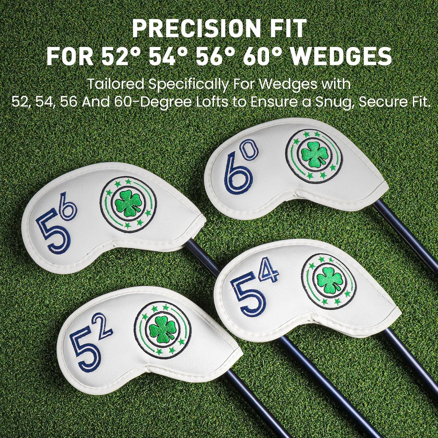 Golf Iron Wedge Head Covers 52° 54° 56° 60° 1 or 4 Pack, Synthetic Leather Clover USA Flag Design Club Head Protection, Universal Headcover Fit Iron Clubs for Men Women