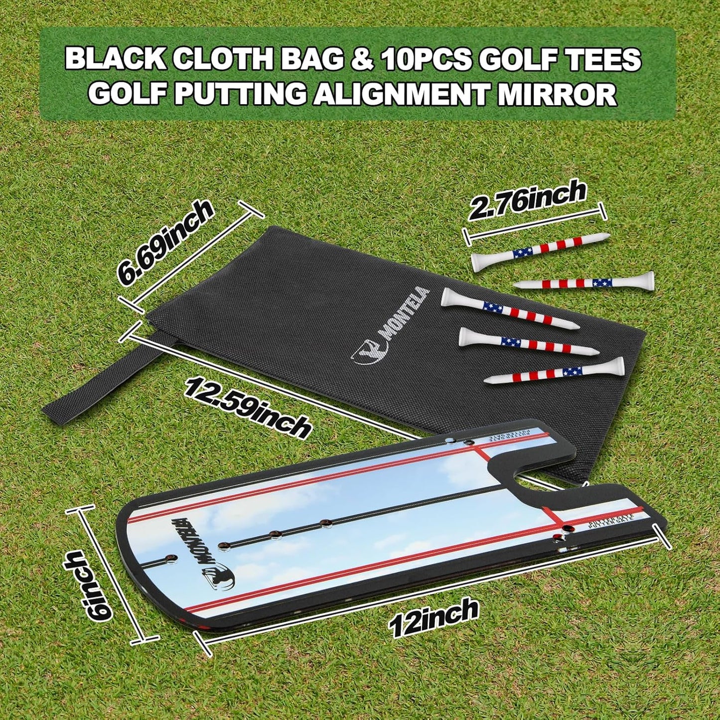 Montela Golf Putting Mirror, Putting Mirror Training Aid for Golf, Portable Training Aid, Golf Putting Alignment Mirror Practice Putting Trainer for Beginner Golfing Equipment and Accessories
