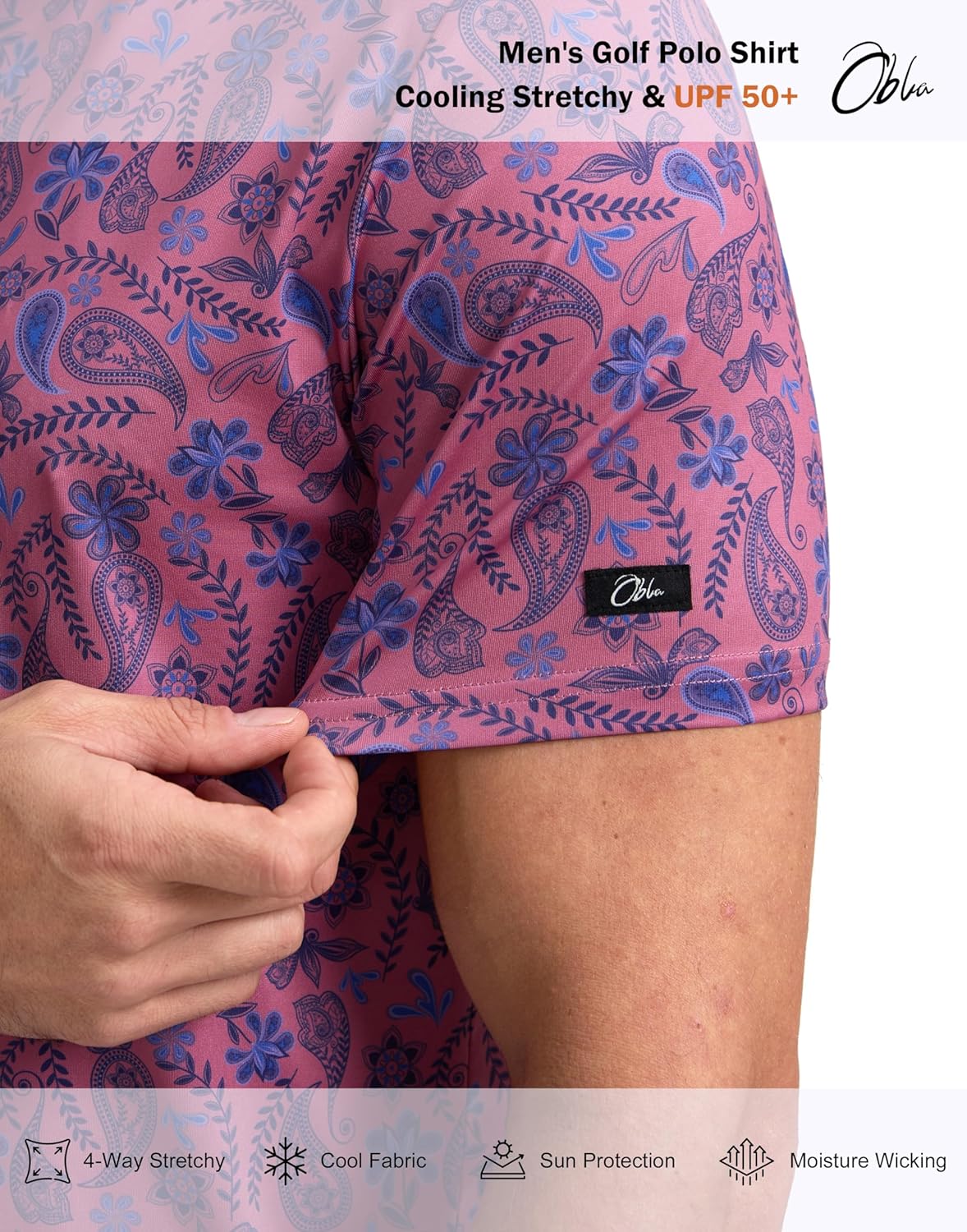 Obla Mens Golf Polo Shirts Short Sleeve Dry Fit Performance Moisture Wicking Casual Print Collared Golf Shirts for Men