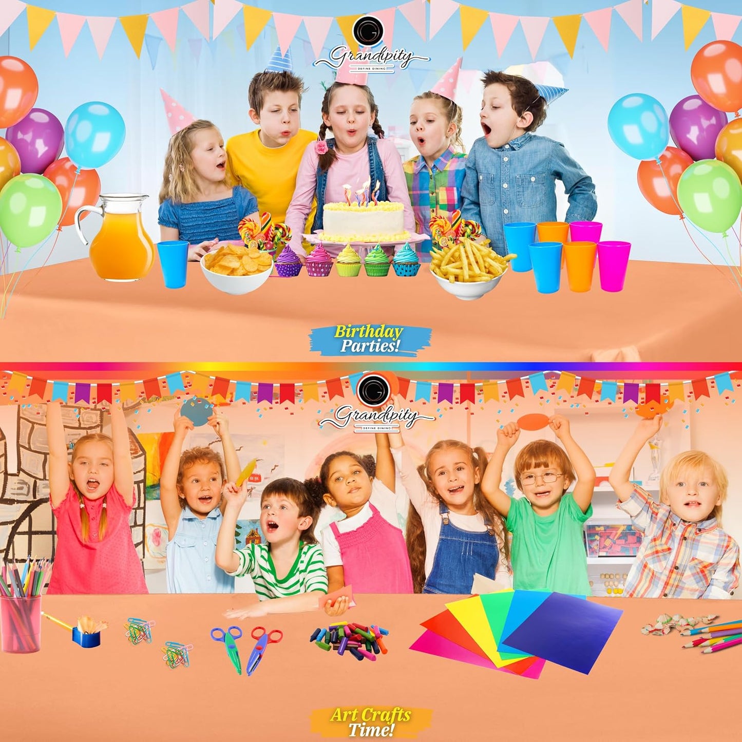 Grandipity 12 Pack Premium Disposable Plastic Tablecloth 54 Inch. x 108 Inch. Decorative Rectangle Table Cover - Peach