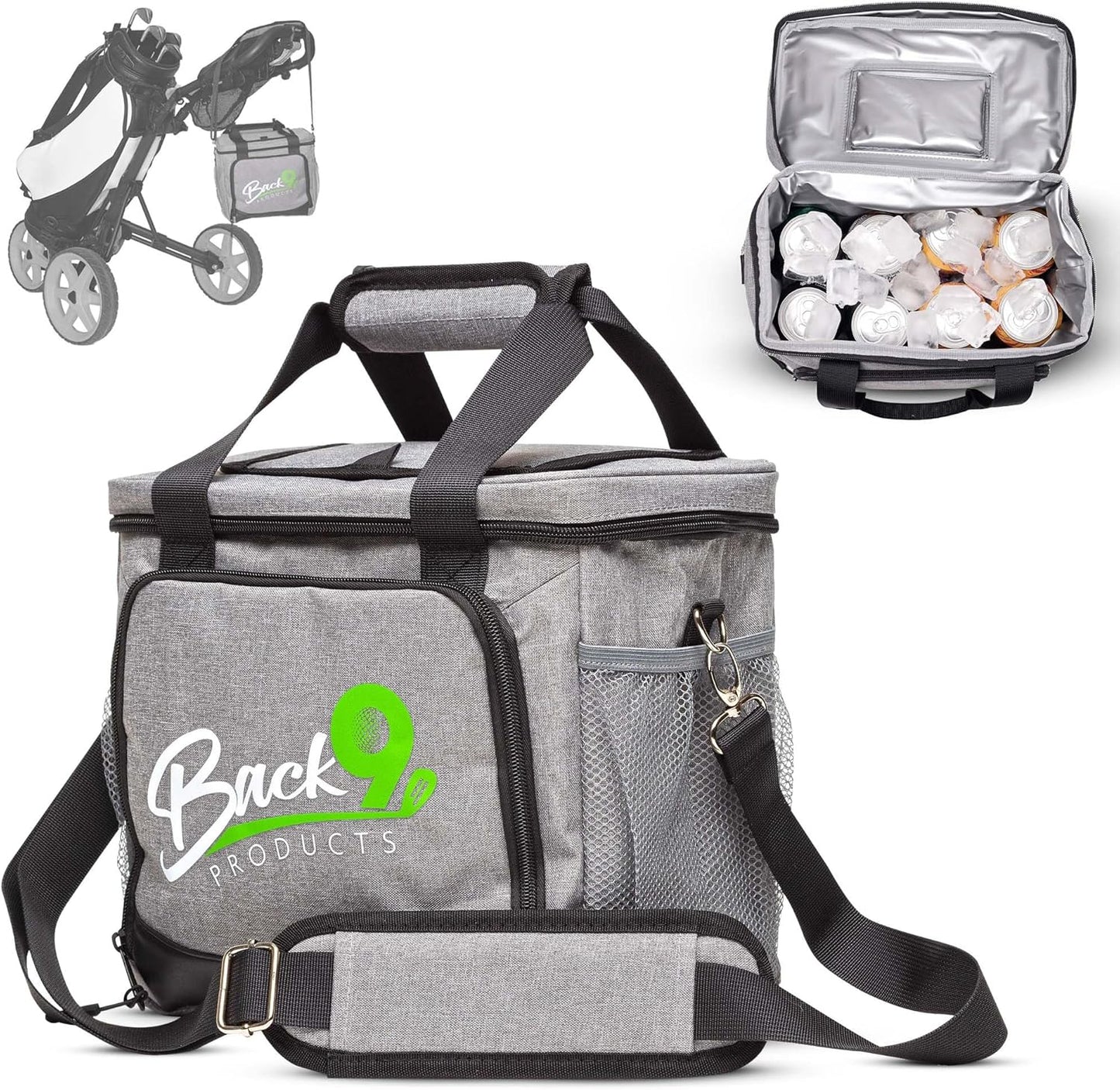 Back9Products Golf Cart Cooler Bag with Magnetic Lid - 12 Can Soft Sided Insulated Cooler, Leakproof & Waterproof - Portable Cooler for Push Carts, Work, Camping, Travel, Men & Womens Gifts