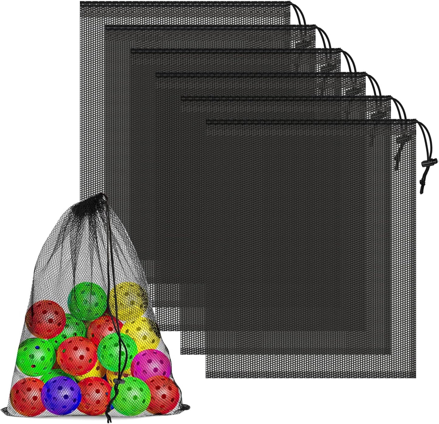 6 Pcs Mesh Bags Drawstring, 14x17 Inch with Lock, Multipurpose Storage Bags for Gym, Balls, Beach, Laundry(Black)