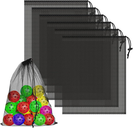 6 Pcs Mesh Bags Drawstring, 14x17 Inch with Lock, Multipurpose Storage Bags for Gym, Balls, Beach, Laundry(Black)