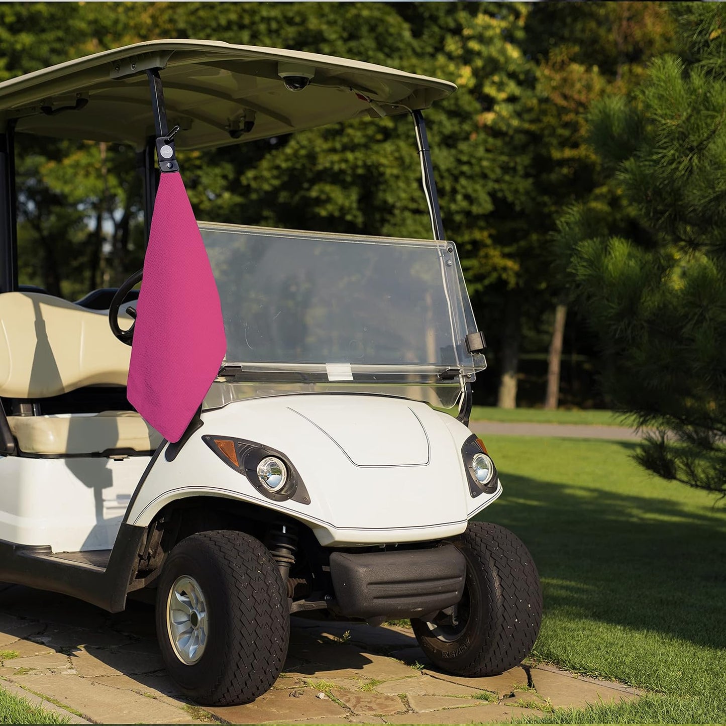 Magnetic Golf Towels for Golf Bags with Clip & Ultra Strong Magnet - Waffle Weave Microfiber Towel for Secure Hold on Bags & Carts - Ideal Club Cleaner & Accessories - Pink