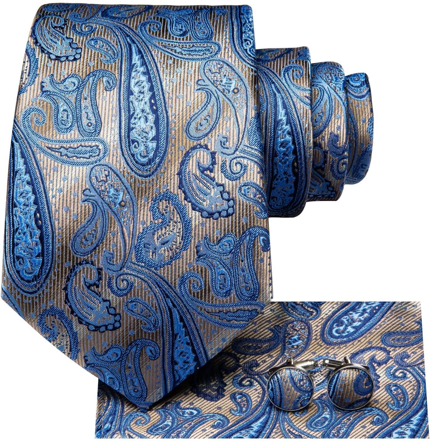Hi-Tie Men 63inches Tie Set Extra Long Necktie Paisley Tie Pocket Suqare Cufflinks Big and Tall Men Tie