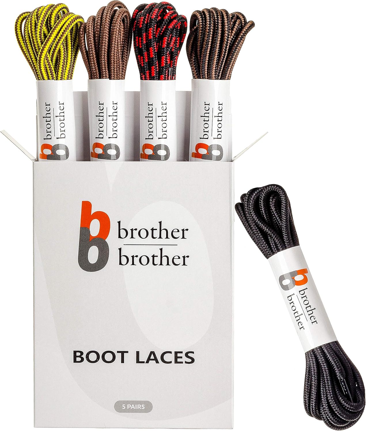 BB BROTHER BROTHER Boot Laces (5 Pairs) of Heavy Duty and Durable Round Shoelaces for Work, Hiking and Walking Boots