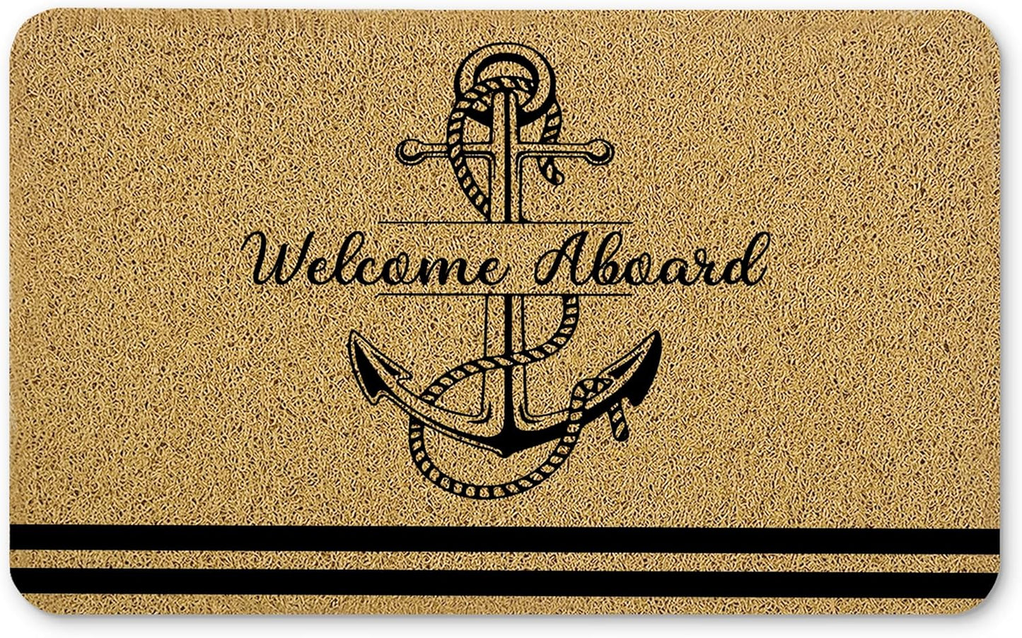 Boat Mat, Boat Decor Door Mats, Welcome Aboard Doormat, Boat Gifts Door Mat Outside Entrance, Anchor Rug, Nautical Rug, Anchor Decor, 17x30 Inches