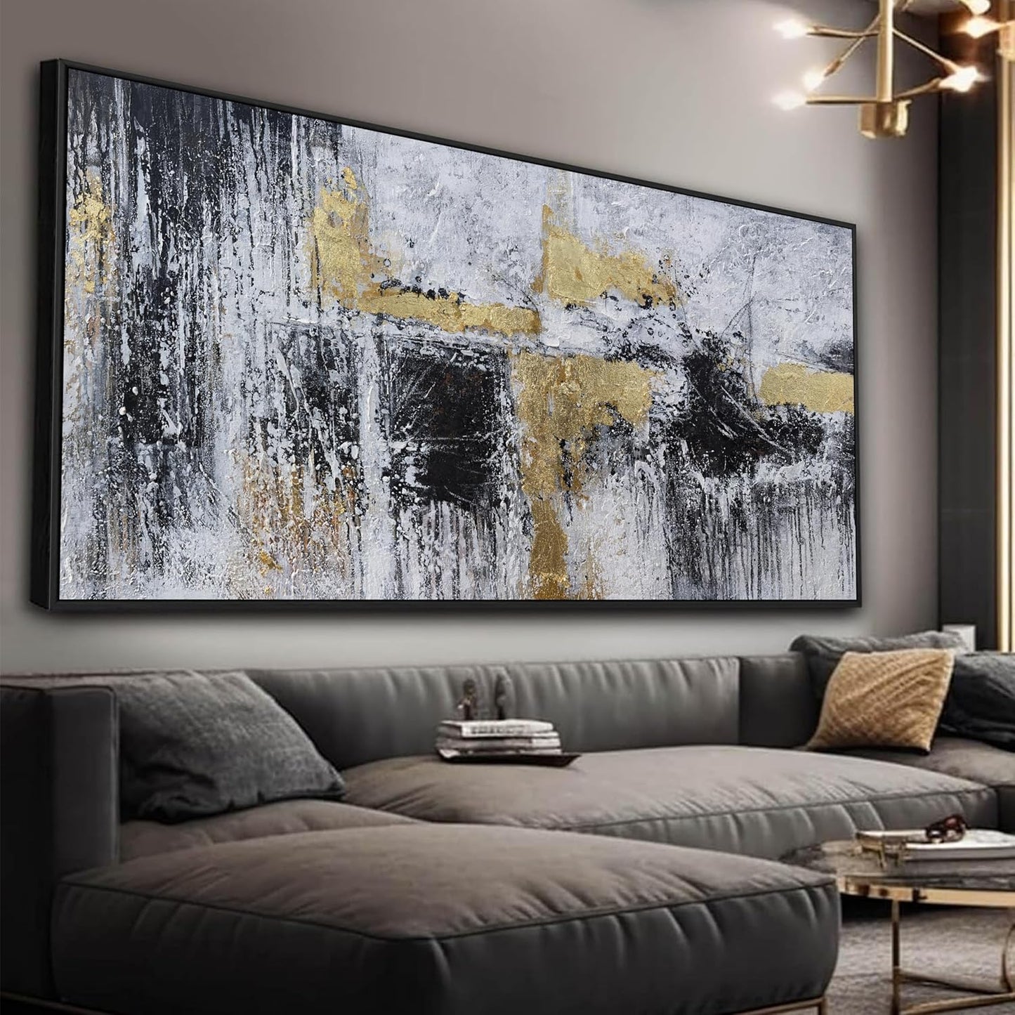 Large Abstract Wall Art Wall Decor Bedroom Pictures Artwork Black And Gold Wall Decor Artwork Modern Painting Wall Decoration Pictures For Living Room Home Kitchen Office 29x58 Inch Framed