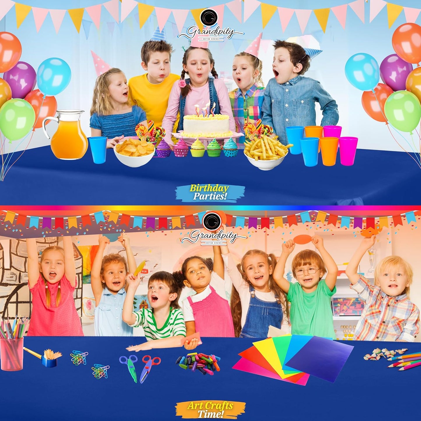 Grandipity 12 Pack Premium Disposable Plastic Tablecloth 54 Inch. x 108 Inch. Decorative Rectangle Table Cover - Blue