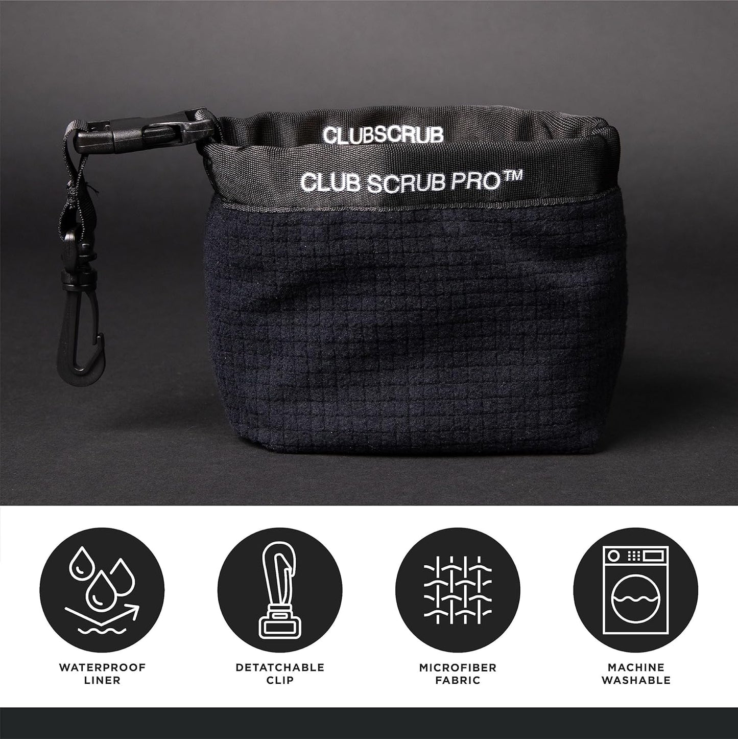 Club Scrub Golf Club and Golf Ball Cleaning Bag, Waterproof Clean Face Technology Liner, Detachable Clip, Machine Washable, Cleans Club Grooves, Dry Exterior (Neoprene or Microfiber Option Available)