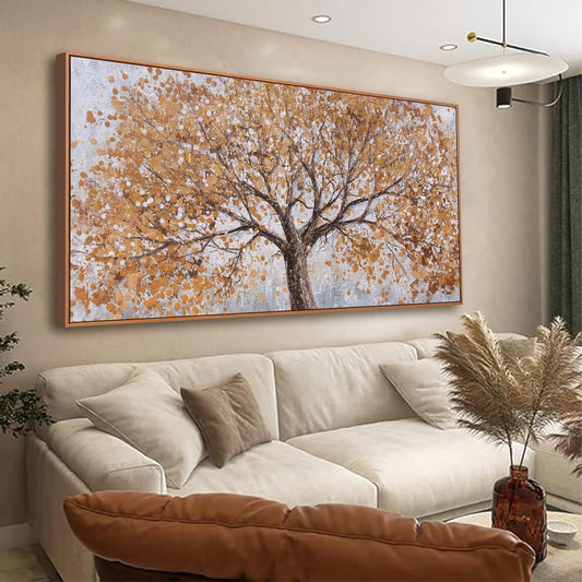Framed Wall Art Gold Tree Of Life Framed Modern Artwork Canvas Painting Textured Tree Pictures Wall Decor For Living Room Bedroom Dining Room Home Office Decor Ready To Hang 24"X48"