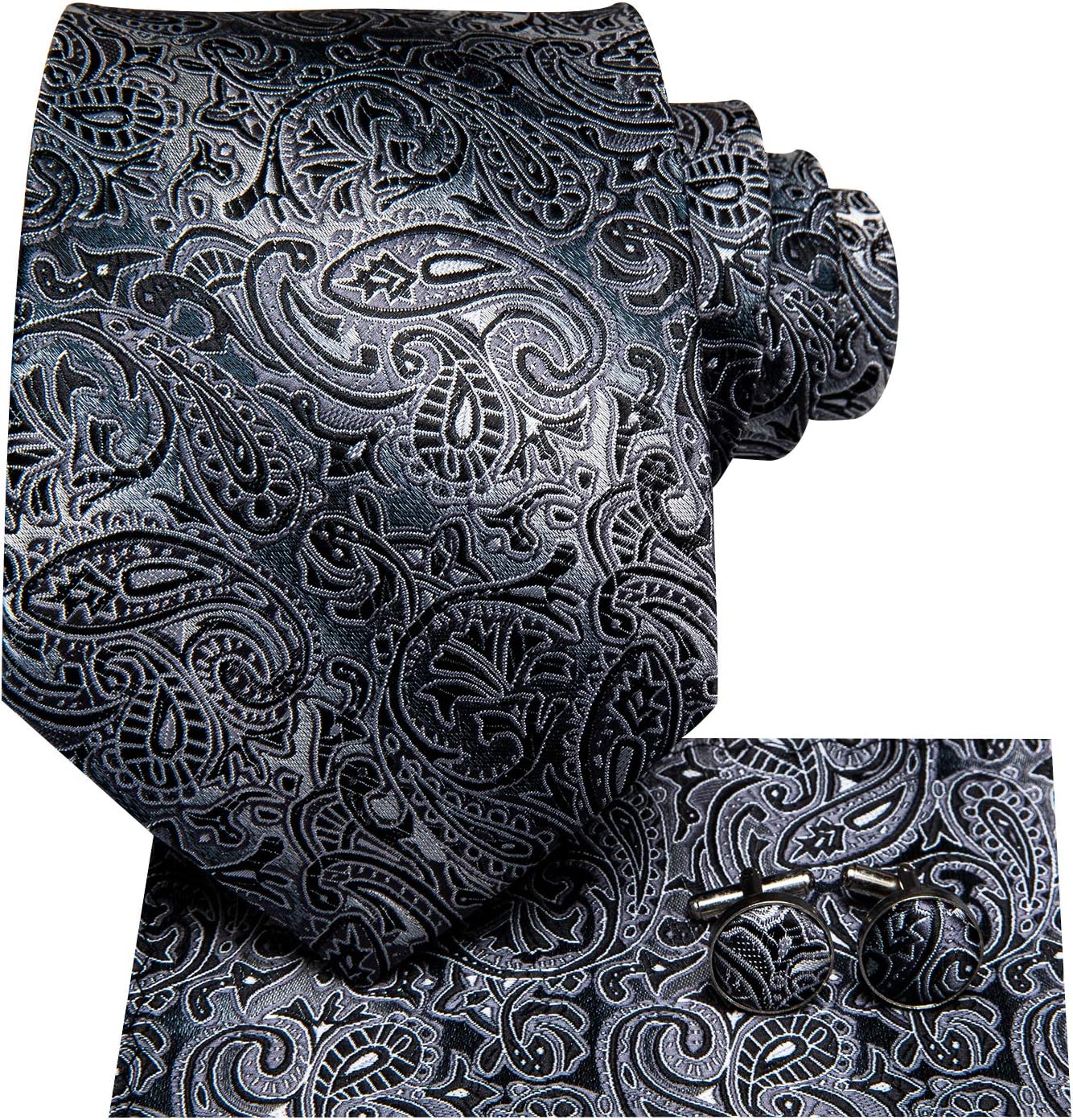Hi-Tie Men 63inches Tie Set Extra Long Necktie Paisley Tie Pocket Suqare Cufflinks Big and Tall Men Tie