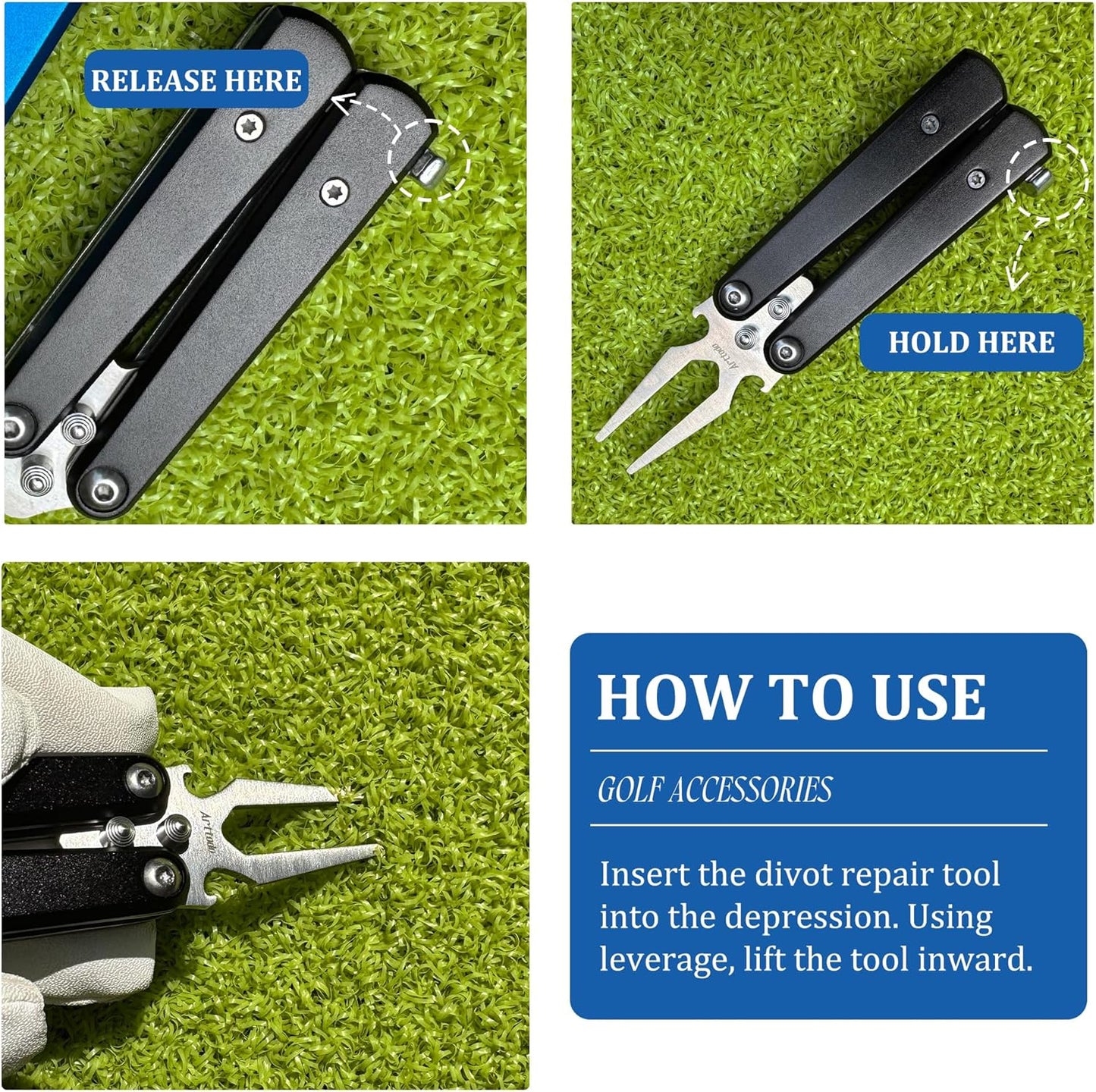 Golf Divot Repair Tool, Stainless Steel Foldable Divot Tool & Golf Divot Tool with Bottle Opener, Golf Accessories for Men and Women