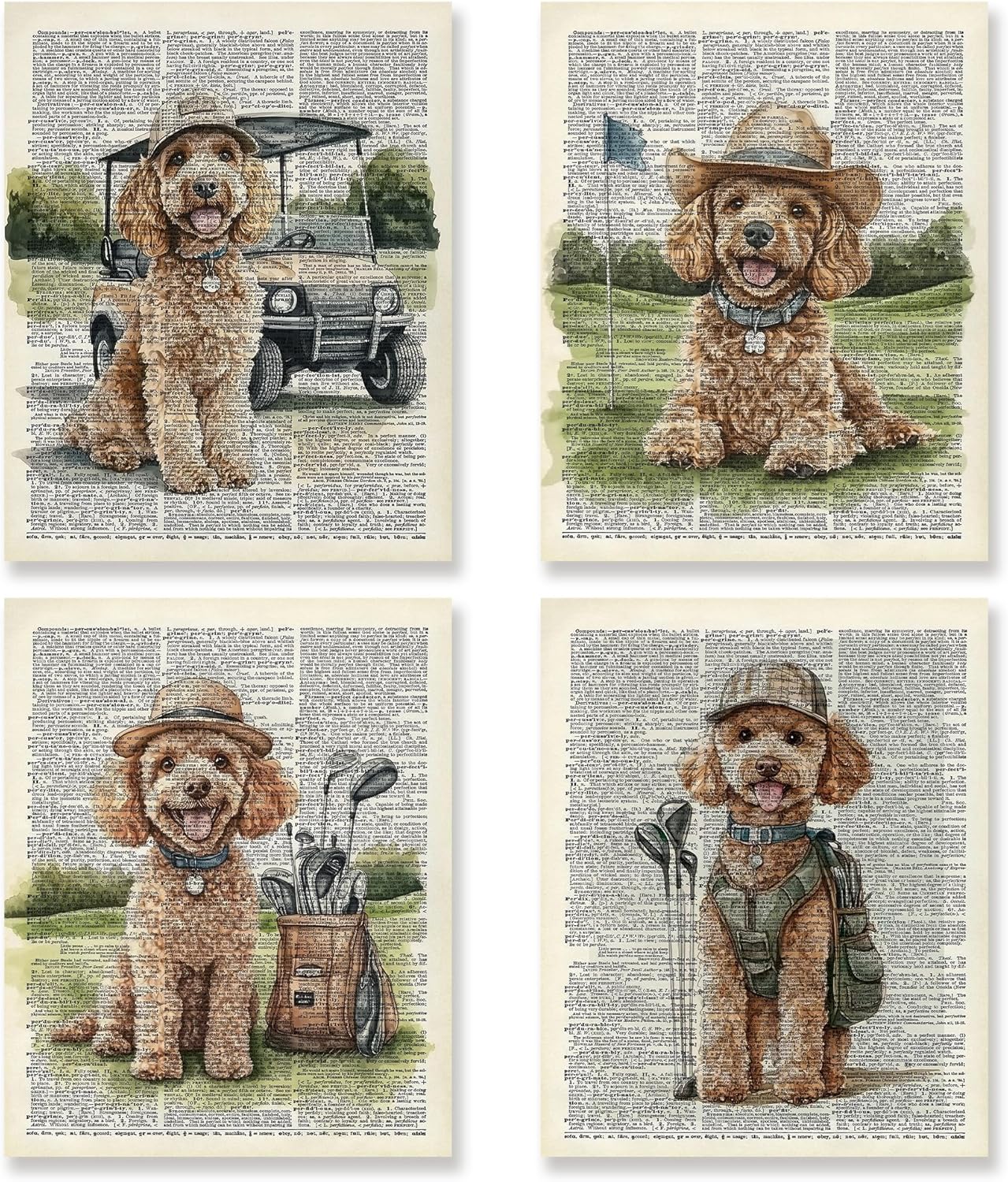 KSDUT Vintage Dog Golf Wall Decor Art Set of 4 - Retro Poodle Artwork Poster Prints Golf Club Wall Decor Golf Gifts Wall Art for Nursery Sports Room Dorm Decorations - 8"x10" Unframed
