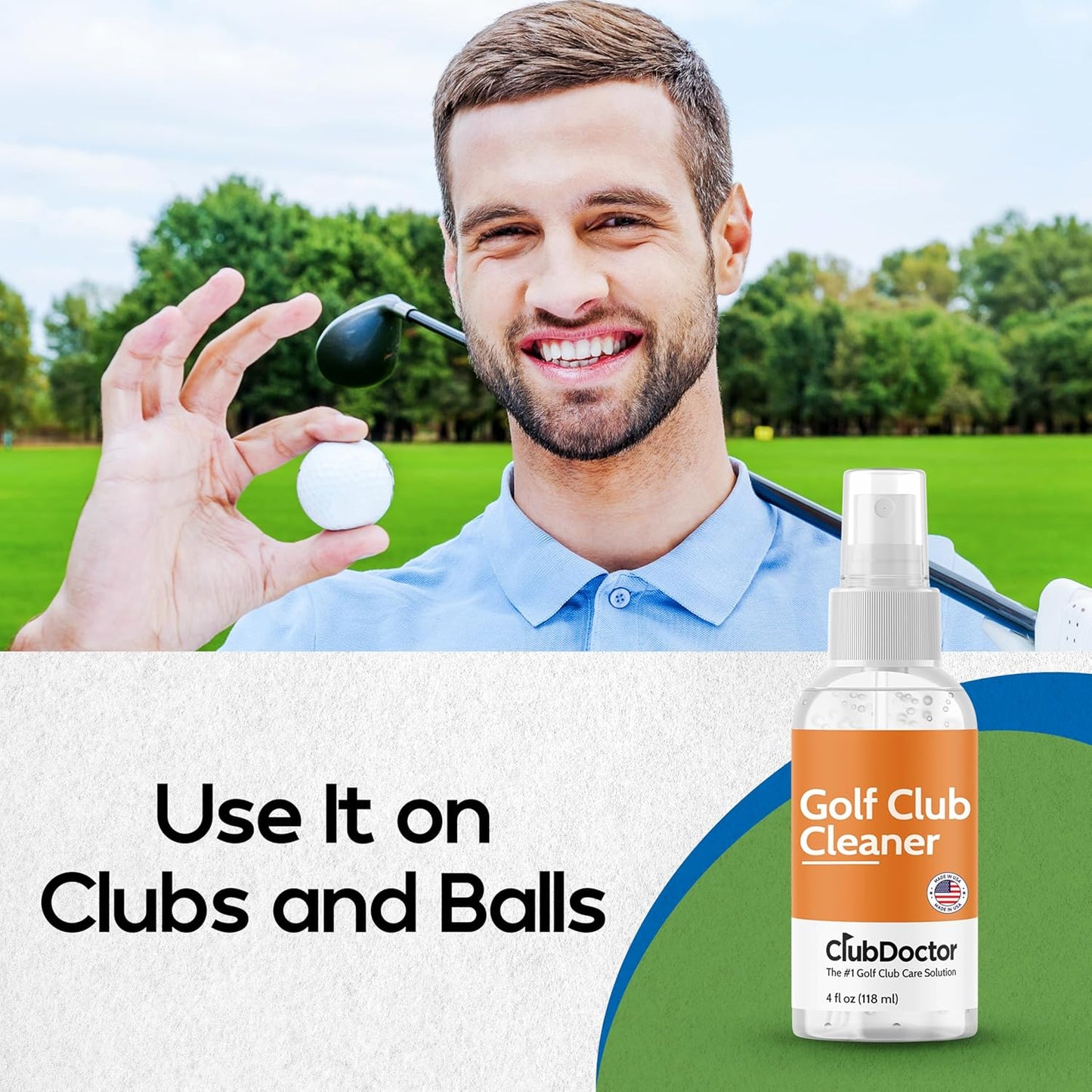 Club Doctor - Club Cleaning Solution - Golf Club Cleaner Spray - Removes Dirt from Grooves - Increase Spin and Improve Ball Flight - Clips onto Bag for Convenience - 4 oz