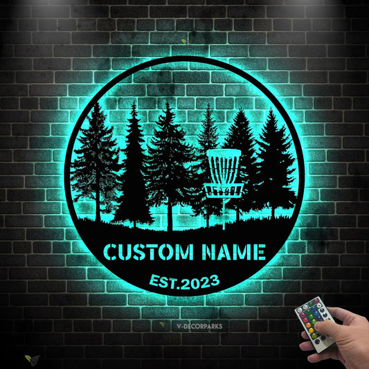 Custom LED Golf Bag Metal Sign – Personalized Golf Wall Light for Dad, 19th Hole Sign, Game Room Sports Decor, Sports Wall Light, Gift for Him, Remote Control Included Model-Disc05