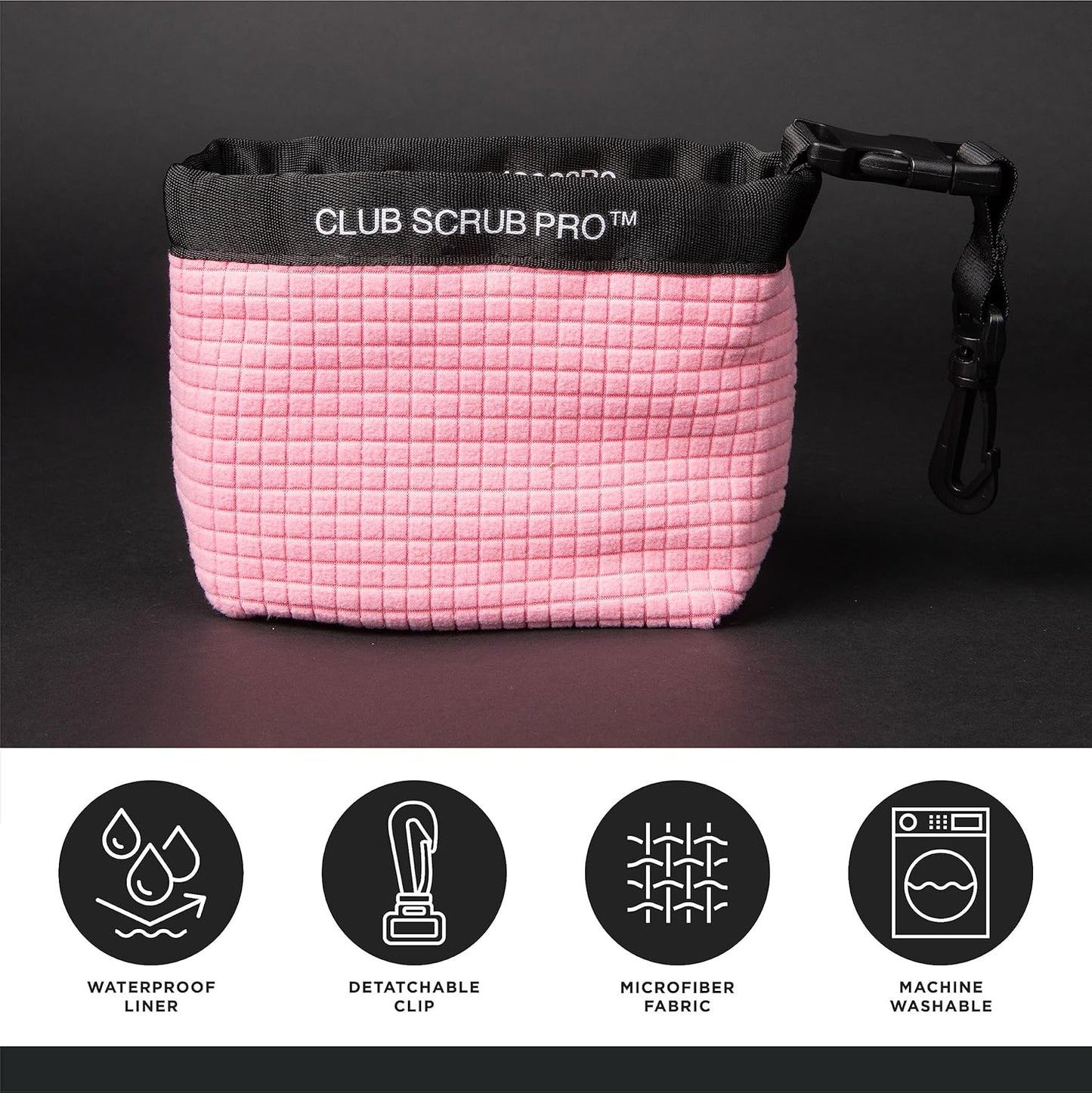 Club Scrub Golf Club and Golf Ball Cleaning Bag, Waterproof Clean Face Technology Liner, Detachable Clip, Machine Washable, Cleans Club Grooves, Dry Exterior (Neoprene or Microfiber Option Available)