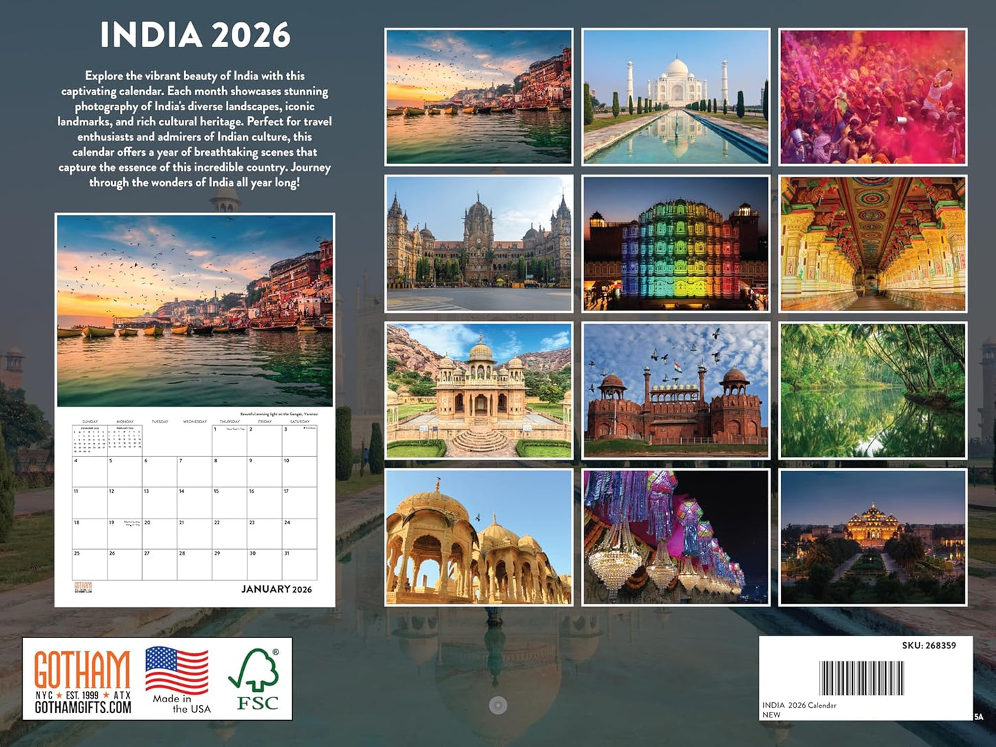 India Calendar 2026 Monthly Wall Calender 12 Month | American Made In The USA