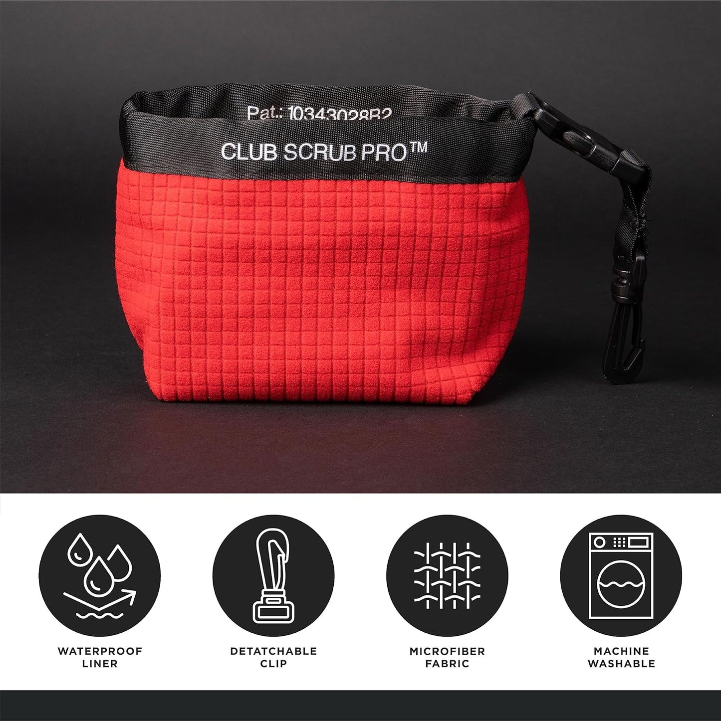 Club Scrub Golf Club and Golf Ball Cleaning Bag, Waterproof Clean Face Technology Liner, Detachable Clip, Machine Washable, Cleans Club Grooves, Dry Exterior (Neoprene or Microfiber Option Available)
